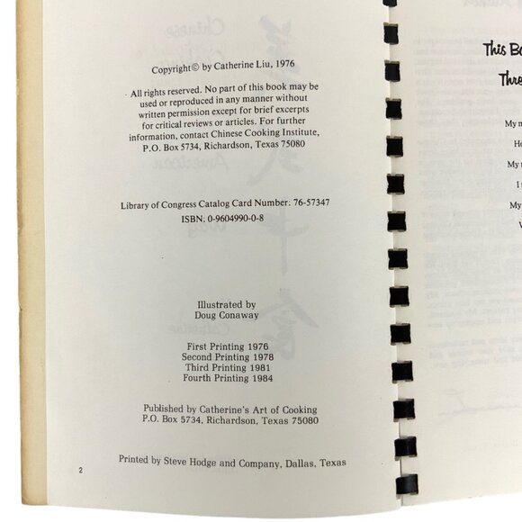 Chinese Cooking The American Way Cookbook By Catherine Liu 1984 Spiral Bound - Picture 4 of 14